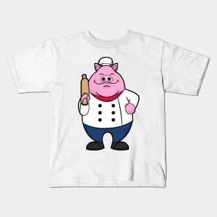 Pig as Cook with Rolling pin Kids T-Shirt